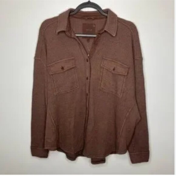 🆕️NWT Aerie LumberJane Waffle Shirt in 'Dark Maple', Size Medium - Picture 5 of 14
